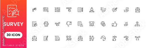 Survey icon set questionnaire feedback research poll analytics UI flat vector modern minimal design