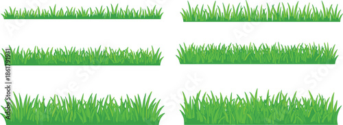 Green grass border illustration set featuring various lawn textures and heights, fresh natural meadow edges for landscape and garden design