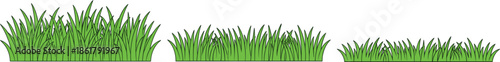Green grass illustration set showing different lawn heights, fresh meadow plants for garden, nature, landscape, and ground design elements