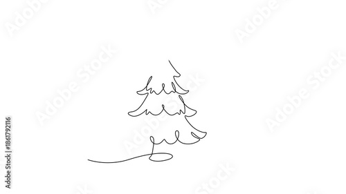 Continuous Line Art Animation of Christmas Tree Celebration