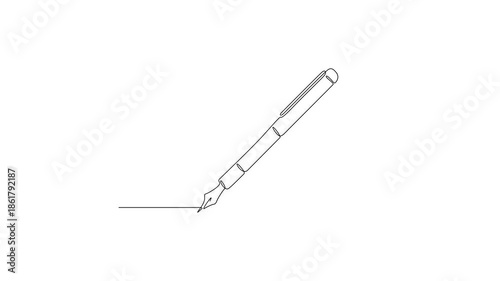 Continuous one-line drawing of fountain pen animation.