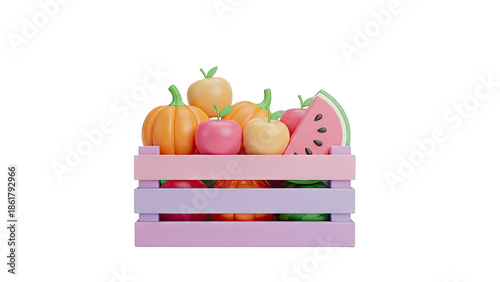 3D Render of a Colorful Fruit Crate