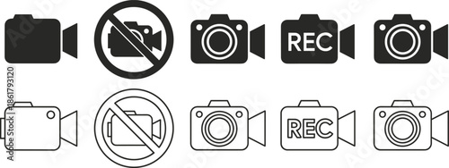 Black and white camera with recording and no recording symbols