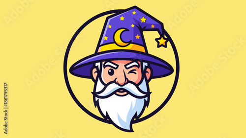 Wise old wizard with a long white beard and a magical hat.