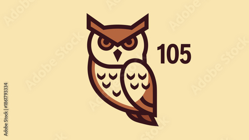 Wise owl illustration with number 105, perfect for educational purposes and branding.
