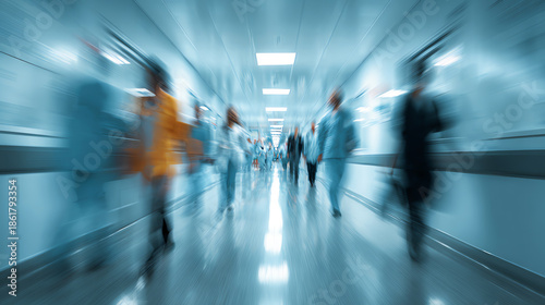 Wallpaper Mural Blurred motion of healthcare professionals in a hospital corridor, demonstrating a busy medical environment. Torontodigital.ca