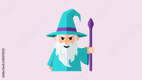 Wizard Holding a Staff with a Blue Robe and Hat.