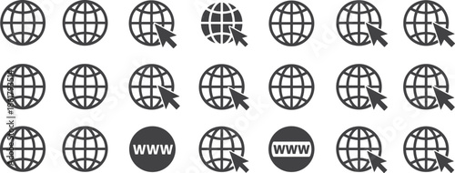 Black and white globe with and without mouse pointers and www text