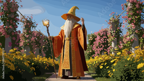 Wizard in a Garden - A Whimsical Portrait of Magic and Nature.