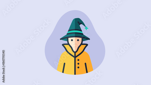 Wizard with Pointed Hat and Yellow Coat Illustration.