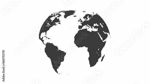 Stylized globe showing continents in dark gray on a white background.