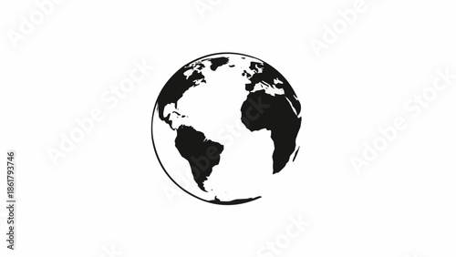 Stylized Silhouette of Planet Earth Globe Showing Continents.