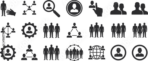 Black and White Human Network and Teamwork Set