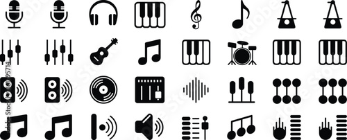 Black and white music and sound set microphone