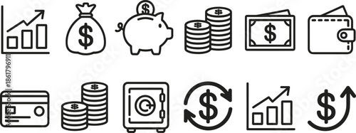 Black and white of financial growth and savings concepts