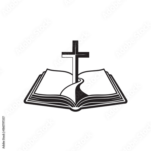 Christian cross and open bible spiritual illustration design
