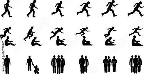 Collection of human figures in various poses and actions