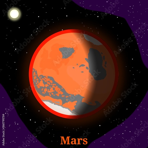 Planet Mars Illustration (Cold Desert and Red in Color Planet Due to Iron Oxide) – Solar System Planet Illustration