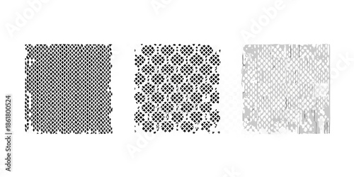 Three rectangular patterns woven hexagonal and textured surfaces against black