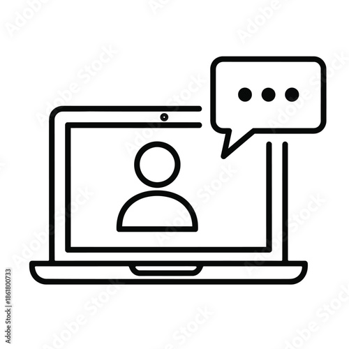 Laptop Video Call Vector Icon Outline Illustration for Online Meeting Webinar Teleconference Business Chat and Remote Work Design