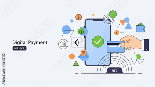 Modern digital payment concept with smartphone and credit card
