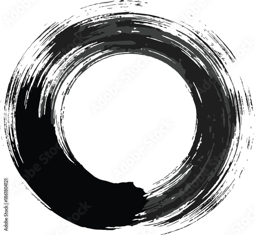 Zen enso brushstroke, Japanese calligraphy, spiritual symbol, black ink circle, mindfulness art, imperfection beauty, bold texture, meditation design