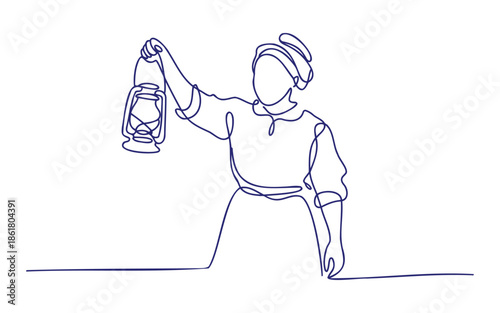 Woman holding lantern in a simple yet evocative line drawing