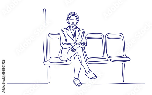 Businesswoman sitting alone in waiting area with empty chairs