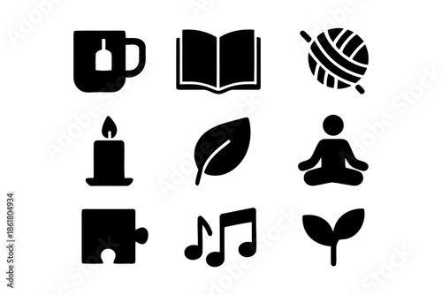 Relaxation vector icons set of leisure time activity and hobbies