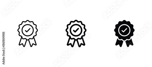 Ribbon award medal line drawing three styles vector illustration concept of recognition or achievement isolated on white background thin outlined clean and silhouette icon variations