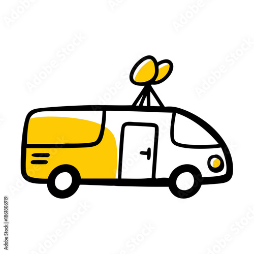 Illustrated yellow and white camper van