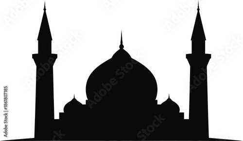 Mosque silhouette with minarets and dome