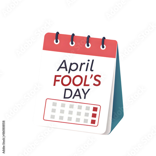 April Fools Day calendar with red header and highlighted date in minimalist design for prank and humor