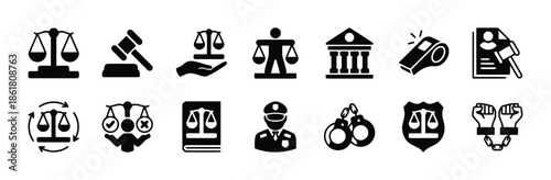 Scales of justice law and courthouse sign legal process lawyer and judicial verdict concept flat vector illustration
