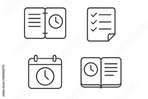 Schedule with time and list icons on white background