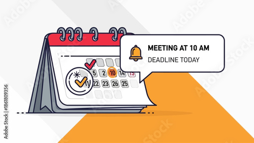 A calendar notification with a deadline reminder and meeting schedule at 10 AM