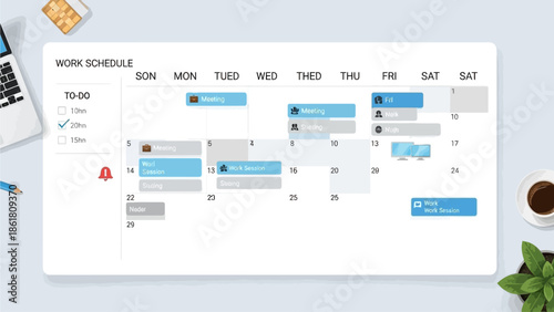 Organizing Work Schedule on a Digital Calendar with Tasks and Reminders