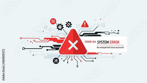Error Alert System Notification with Warning Signs and Circuit Boards Indicating Failure