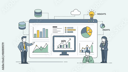 Business Professionals Analyzing Data Visualizations on Large Screen Display