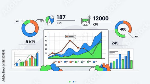 Data Visualization Dashboard Displaying Various Statistical Charts and Graphs Representing Business Trends and Analytics