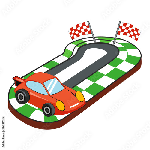 Red race car on checkered track