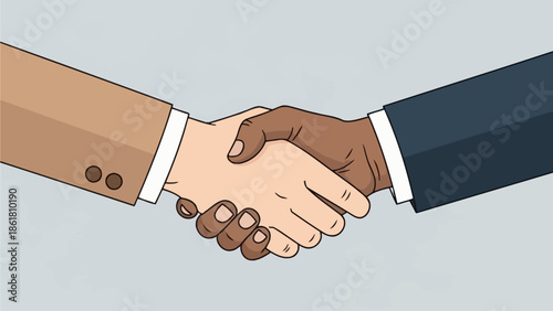 Illustration of two individuals shaking hands, symbolizing partnership and agreement in a professional setting