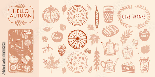 A charming autumn collection featuring pumpkins leaves and cozy fall elements