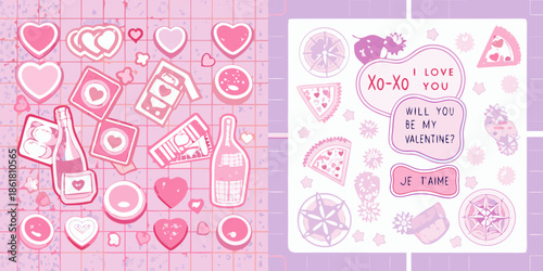 A charming collection of pink valentine s day themed stickers and illustrations