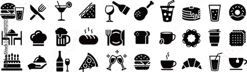 Set food icons restaurant design elements drinks and dishes for menu or food delivery with flat style vector graphic