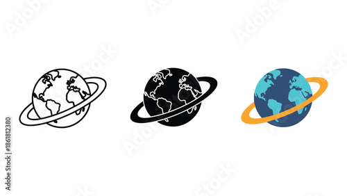 Saturn style earth illustration set