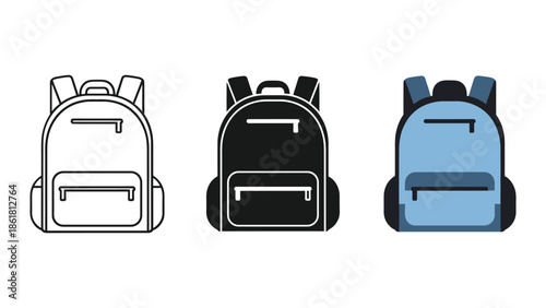 Set of three backpack illustrations in different colors