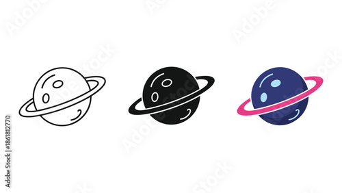 Three different styles of planet saturn illustration