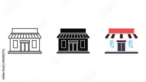 Storefront icons in different styles and colors