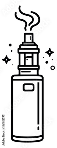 Line art illustration of a vape device depicting vapor emission for a lifestyle concept